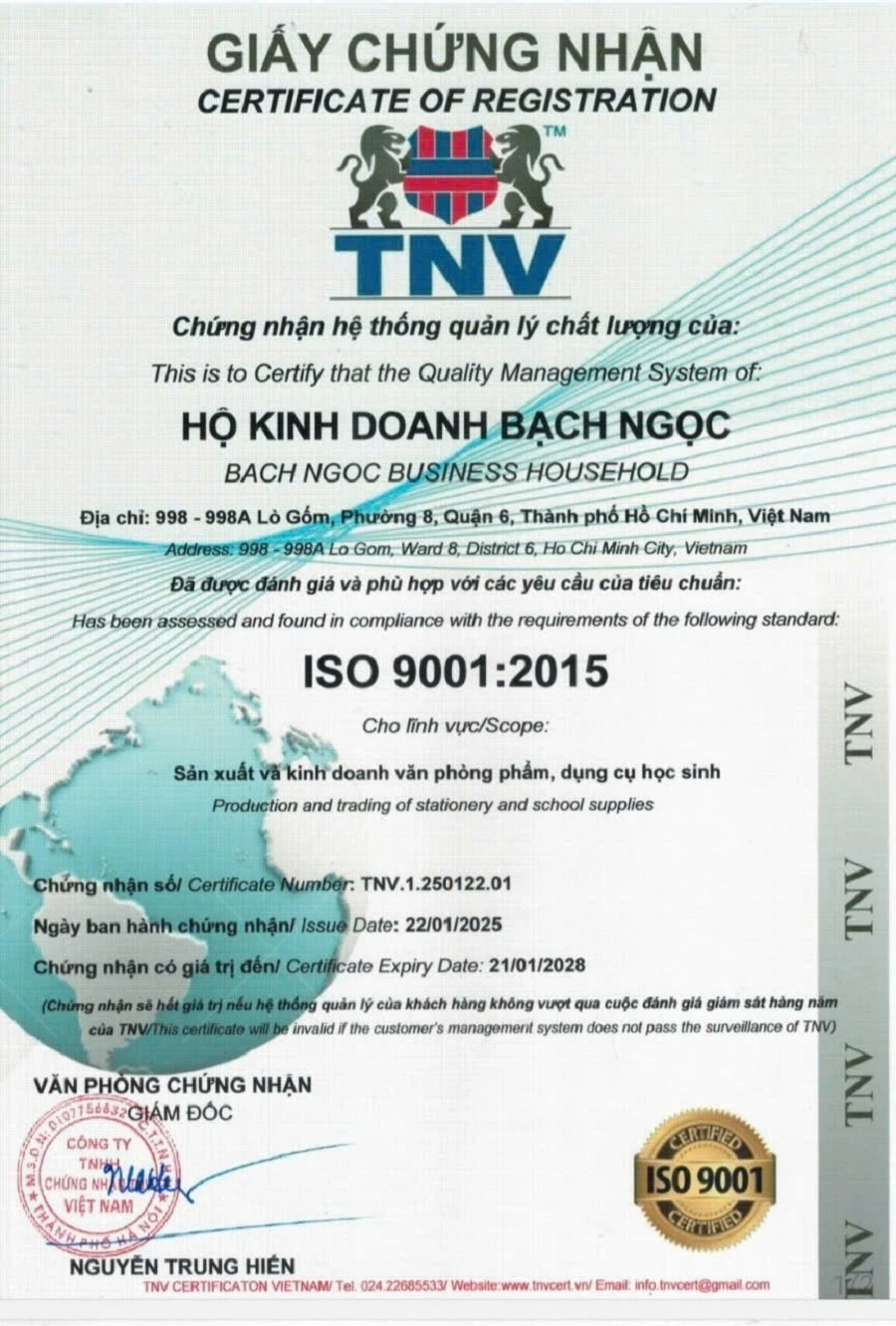 Bút bi Thiên Lộc đã vinh dự đón nhận chứng nhận ISO 9001:2015